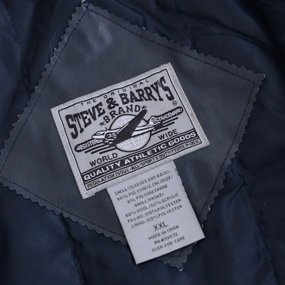 Vintage 90S Steve And Barrys British Flag Navy And Cream Wool Blend Faux Leather - Picture 5 of 16